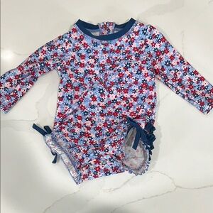 Ruffle Butts Blue and Red Rashguard Swimwear